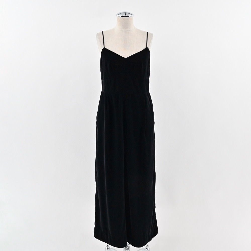 J CREW Womens Velvet Jumpsuit Size 6 Black Crop Spaghetti Strap V Neck High Rise